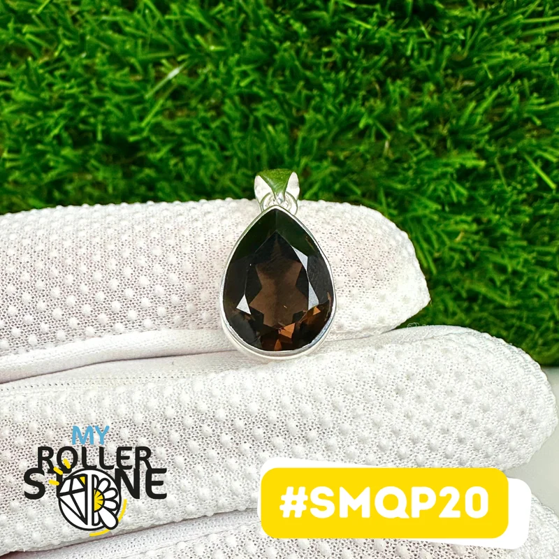 Colgante de cuarzo ahumado en plata de ley 925 #SMQP20