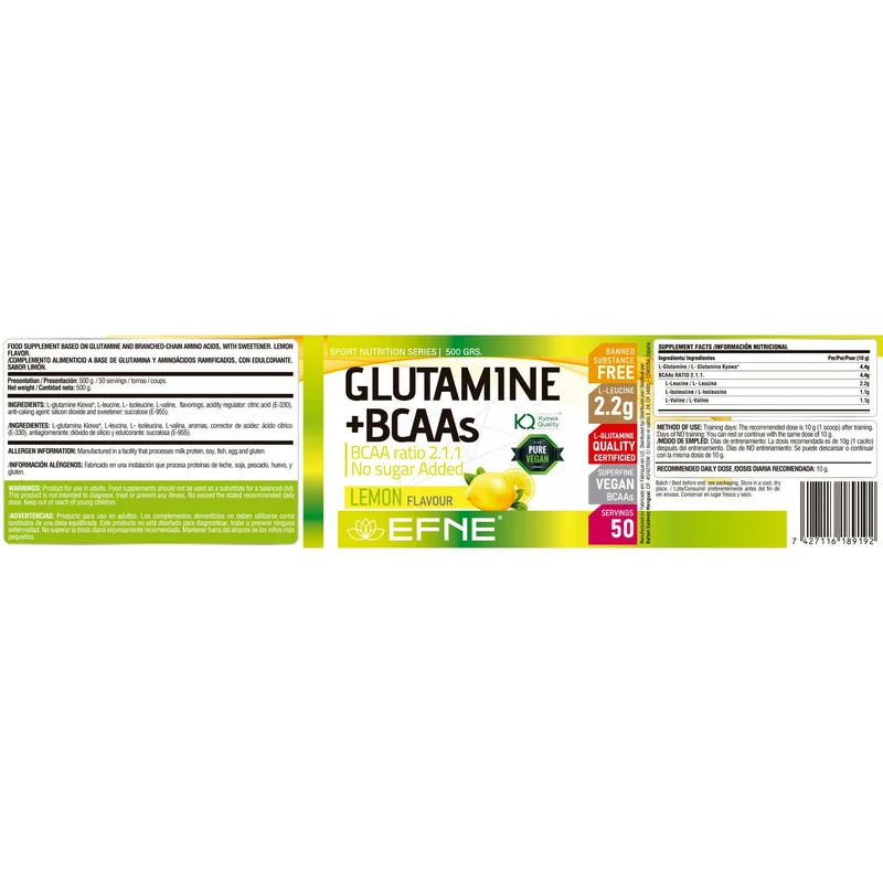 Glutamina Kyowa® + BCAA 2:1:1 EFNE – Recuperación Muscular Avanzada