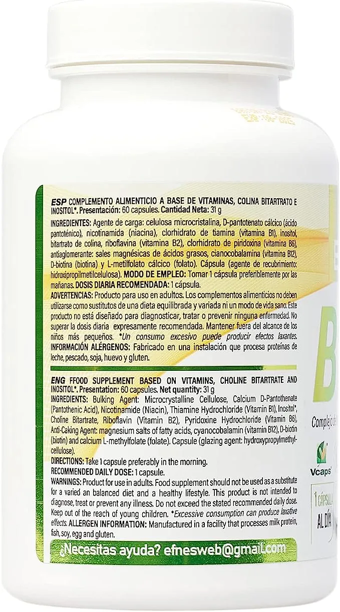 COMPLEJO DE VITAMINA B COMPLEX CON METILFOLATO. Forma Activa Ácido Fólico. (Deficiencias por veganismo, Agotamiento)
