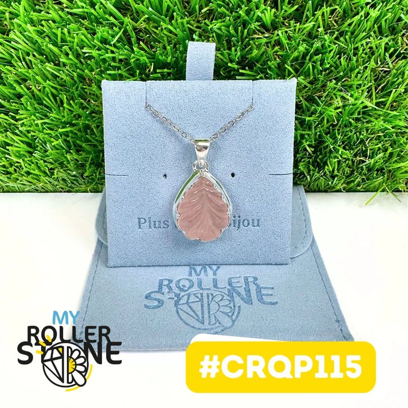 Colgante de cuarzo rosa grabado en plata de ley 925 #CRQP115