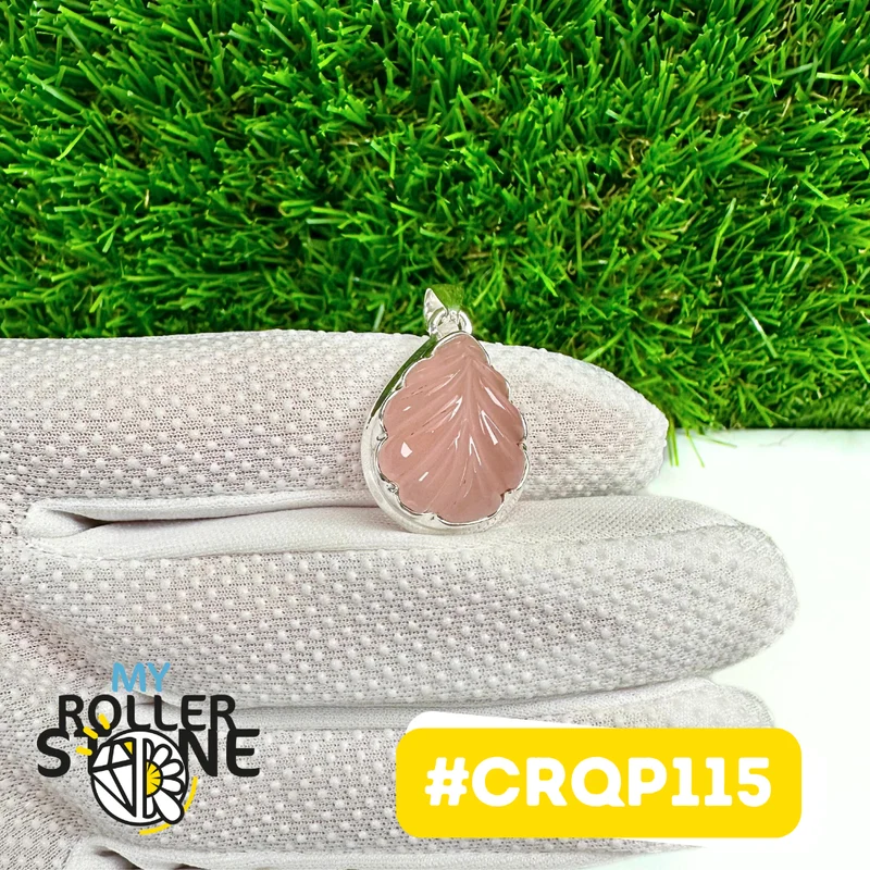 Colgante de cuarzo rosa grabado en plata de ley 925 #CRQP115