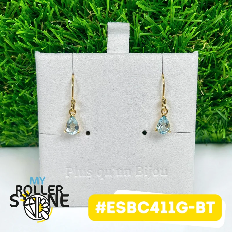 Pendientes de topacio azul bañados en oro de plata de ley 925 #ESBC411G-BT
