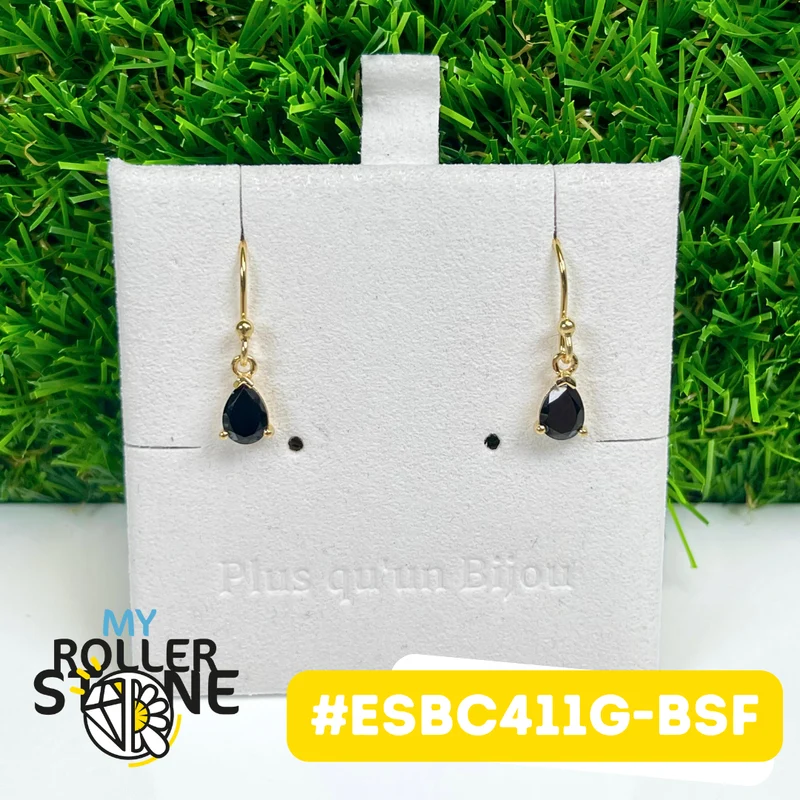 Pendientes de espinela negra bañados en oro y plata de ley 925 #ESBC411G-BSF