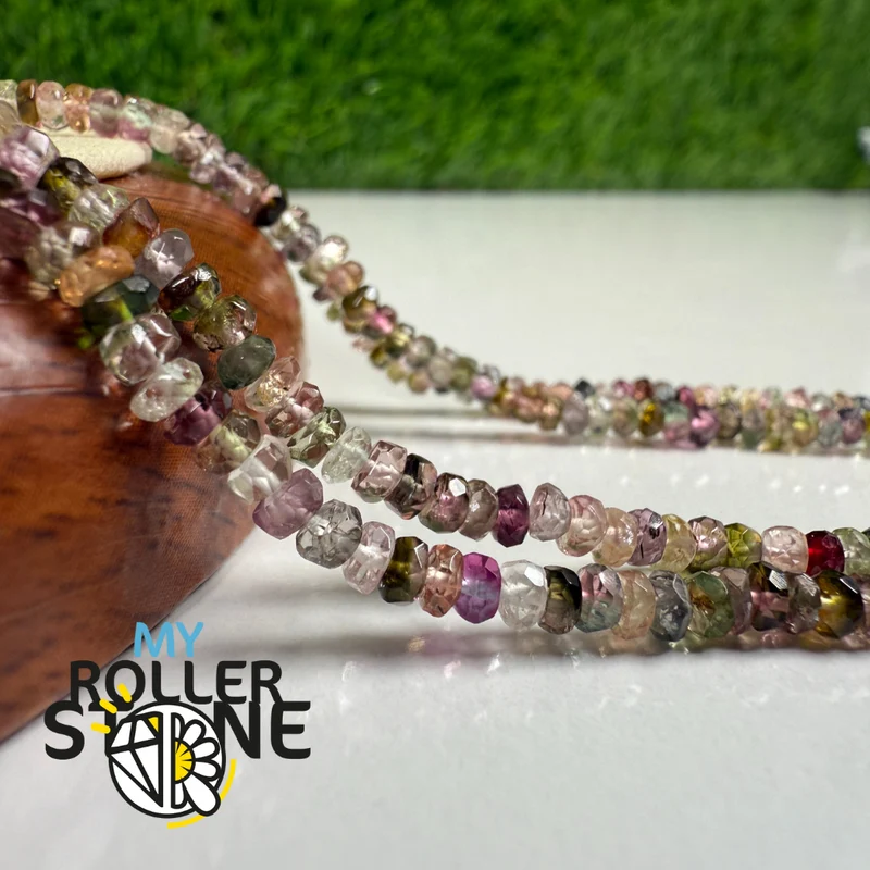 Cuentas de turmalina sandía facetadas bicolores – Hilo de cuentas graduadas