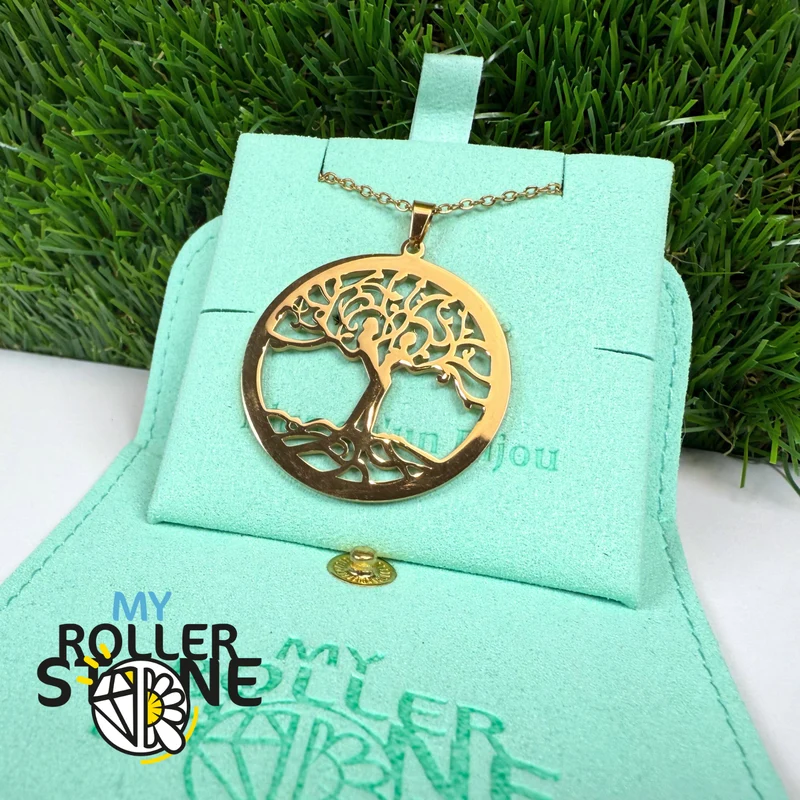 Colgante de pareja con árbol de la vida redondo en acero inoxidable