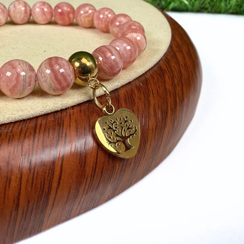 Dije de árbol de la vida en forma de corazón de acero inoxidable dorado