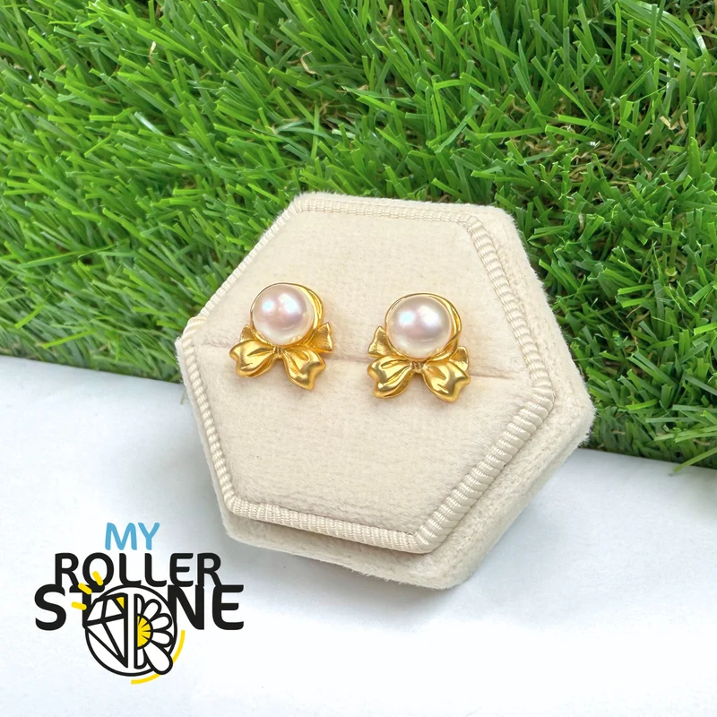Pendientes vintage de perlas de agua dulce con nudo S925