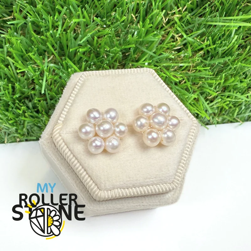 Pendientes de flor de perla de agua dulce S925