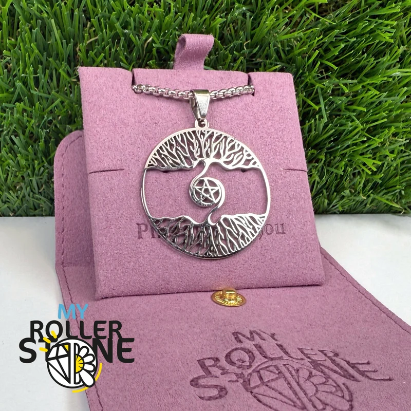 Colgante de árbol de la vida y estrella de acero inoxidable plateado