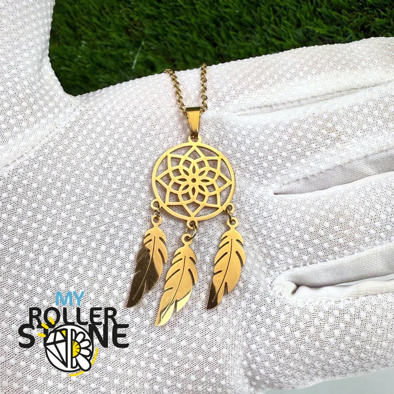Collar atrapasueños de acero inoxidable bañado en oro