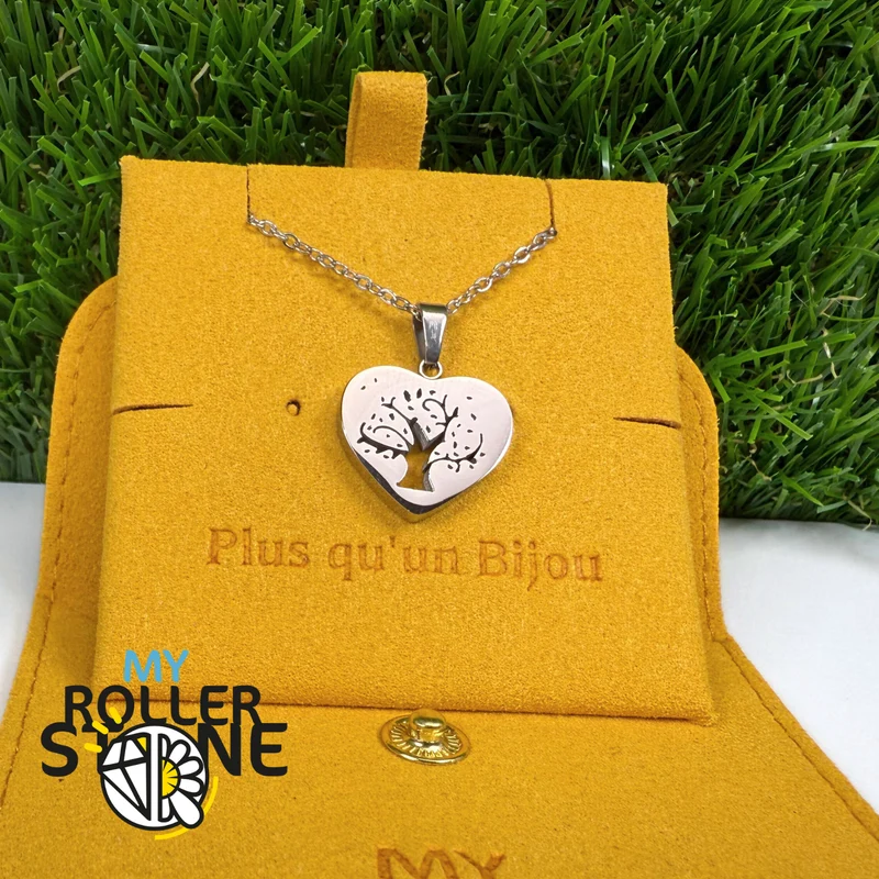 Colgante de corazón con árbol de la vida de acero inoxidable y plata