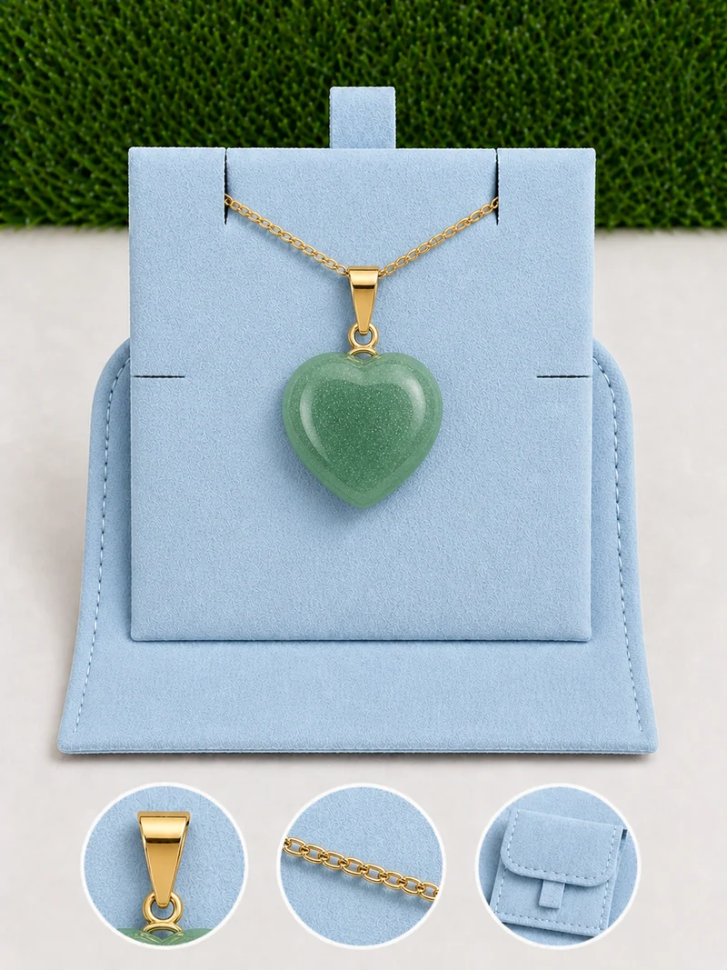 Caja con colgante de corazón color oro - 45 cm (Cadena + Asa + Caja)