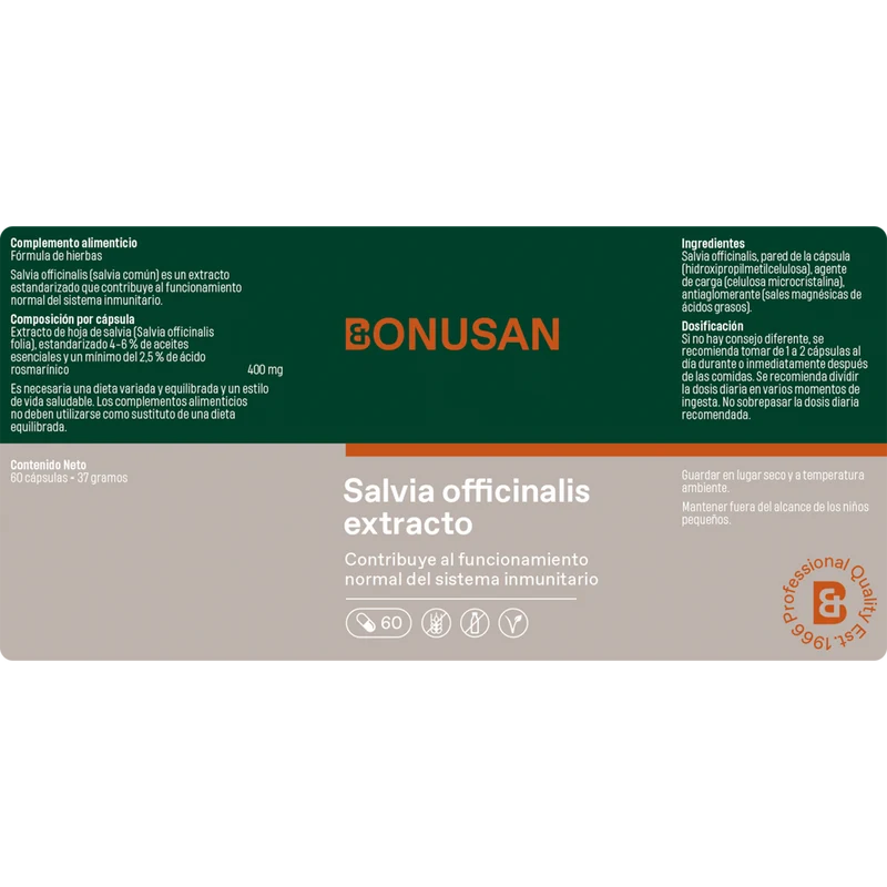 Salvia Officinalis Extracto 60 Capsulas | Bonusan