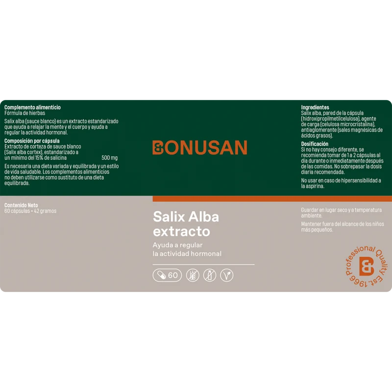 Salix Alba Extracto 60 Capsulas | Bonusan