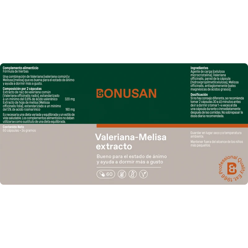 Valeriana Melisa Extracto 60 Capsulas | Bonusan