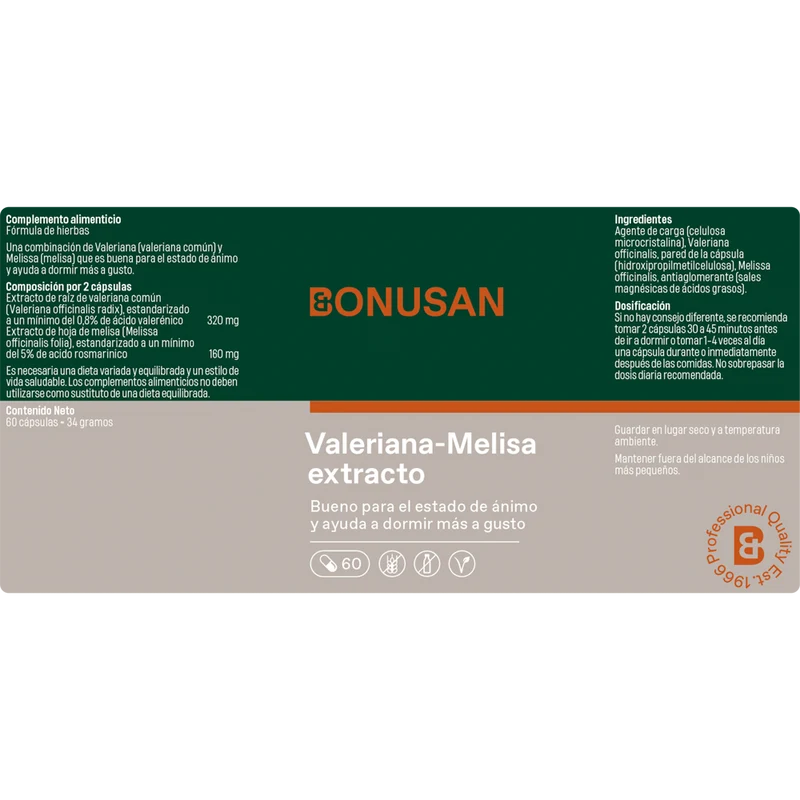 Valeriana Melisa Extracto 60 Capsulas | Bonusan