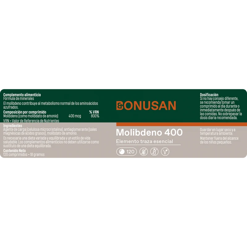 Molibdeno 400 mcg 120 Tabletas | Bonusan