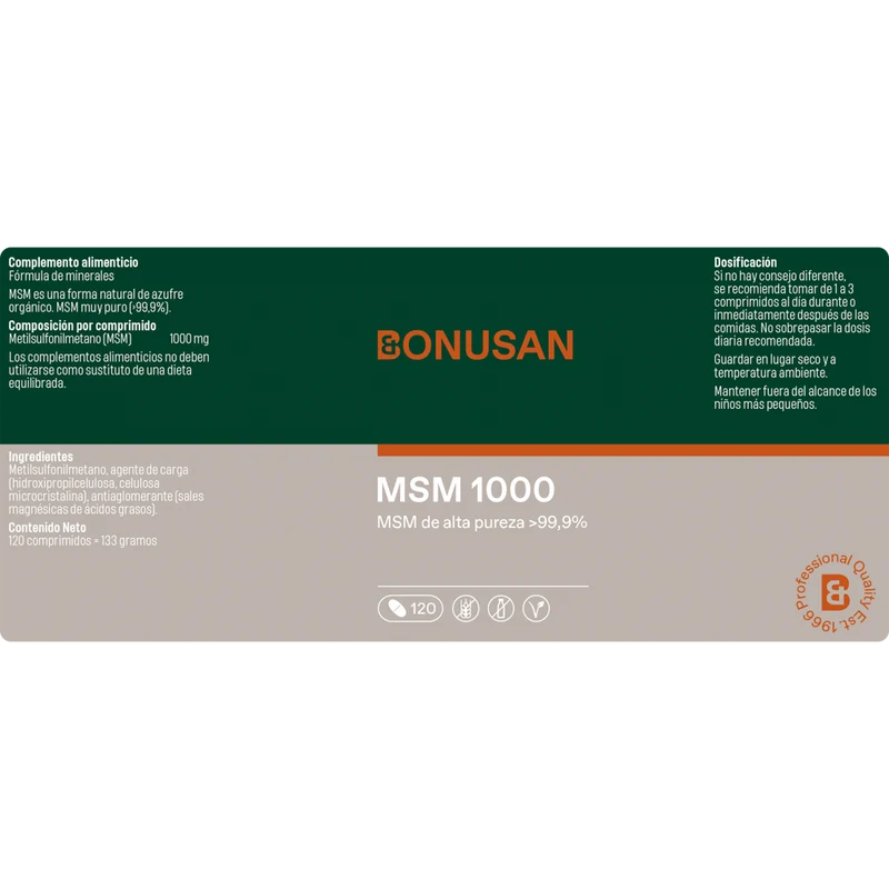 MSM 1000 mg 120 Tabletas | Bonusan