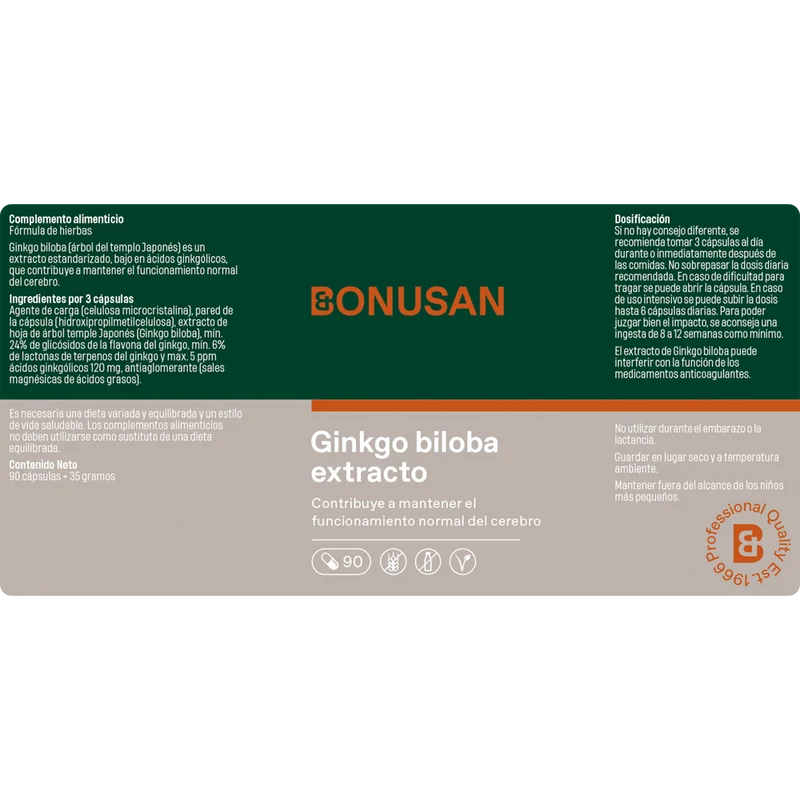 Ginkgo Biloba Extracto 90 Capsulas | Bonusan