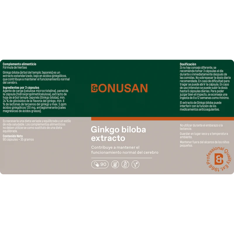 Ginkgo Biloba Extracto 90 Capsulas | Bonusan