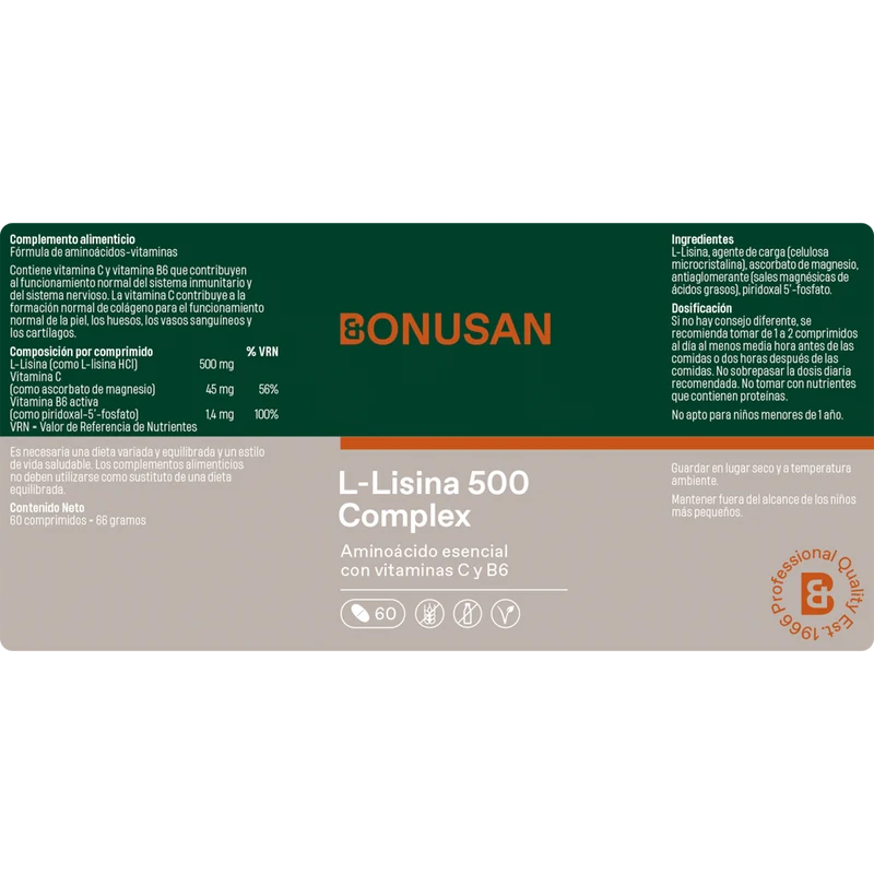 L Lisina 500 mg plus 60 Tabletas | Bonusan