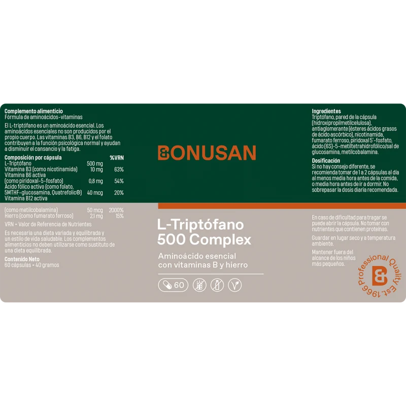 L Triptofano 500 mg 60 Capsulas | Bonusan