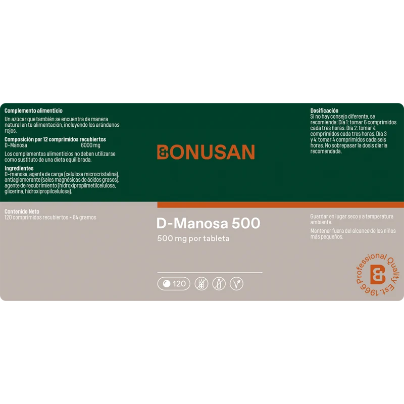D Manosa 500 mg 120 Tabletas | Bonusan