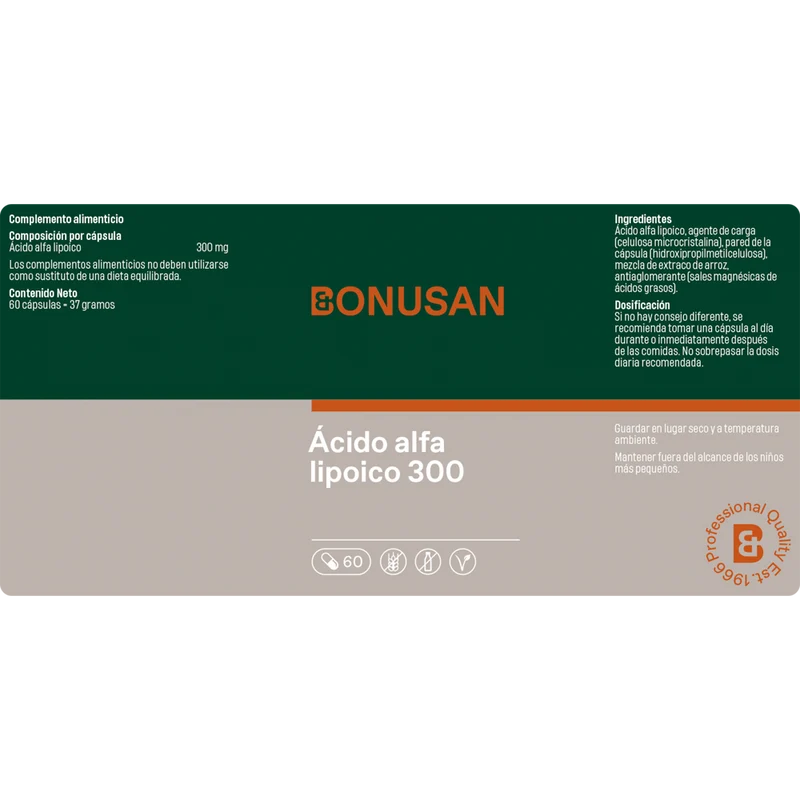 Acido Alfa Lipoico 300 mg 60 Capsulas | Bonusan