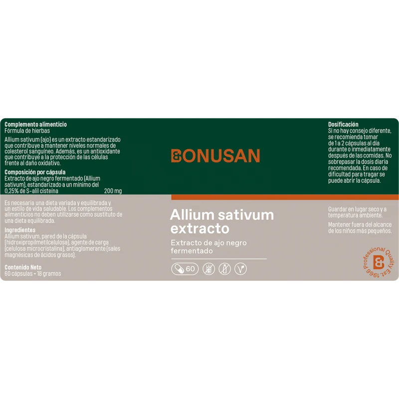 Allium Sativum Extracto 60 Tabletas | Bonusan