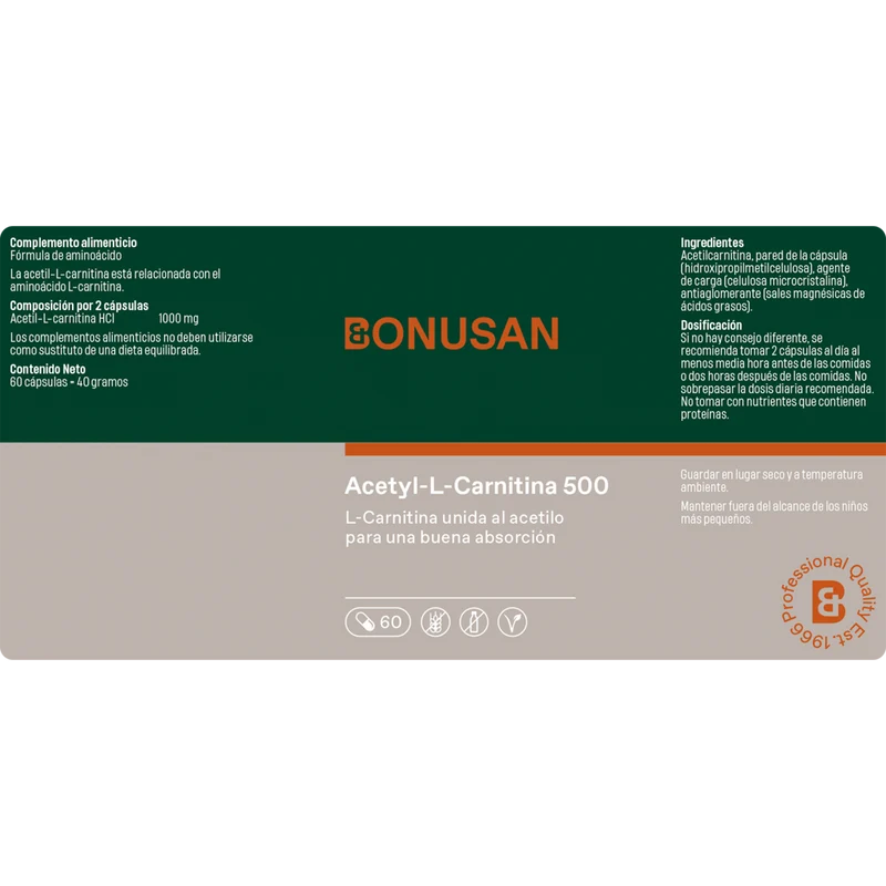 Acetyl L Carnitina 500 mg 60 Capsulas | Bonusan