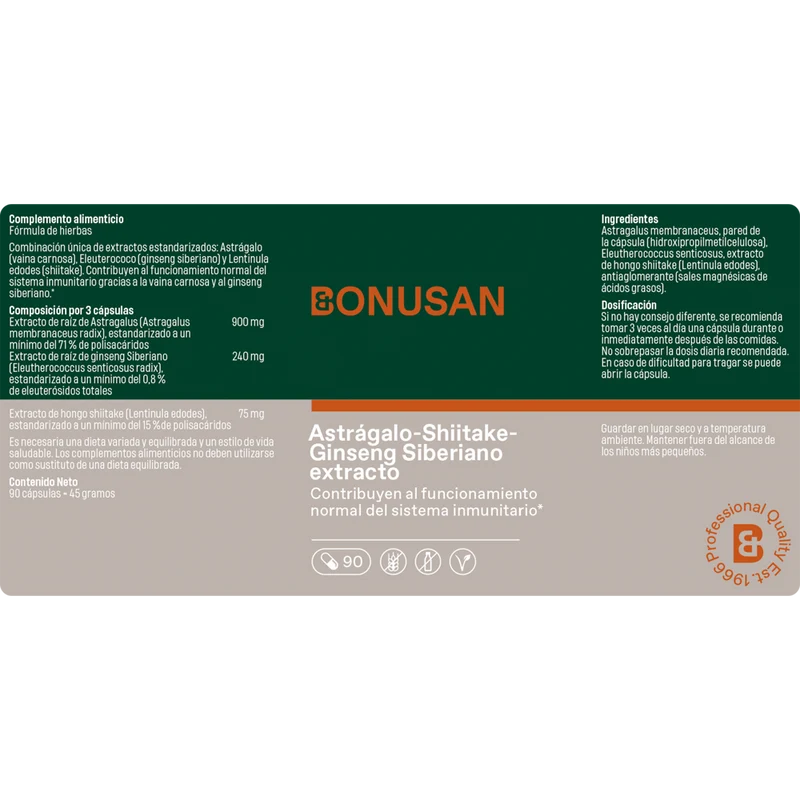 Astragalo Shiitake Ginseng Siberiano 90 Capsulas | Bonusan