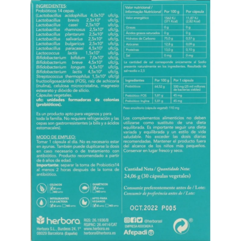 Probiotics 14 Bon Digest 30 Capsulas | Herbora