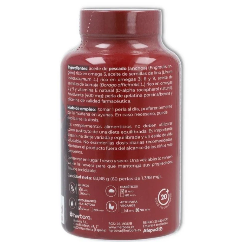 Omega 3 6 9 con Vitamina E 60 Perlas | Herbora