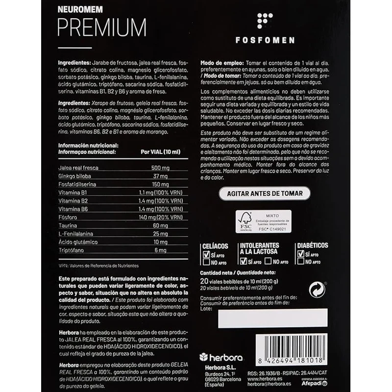 Neuromem Premium Fosfomen 20 Viales | Herbora
