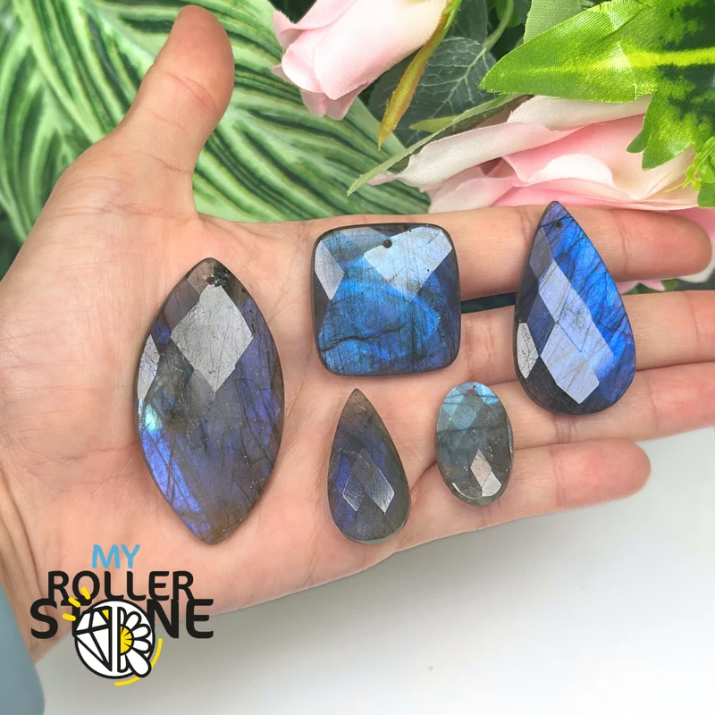 Colgantes de labradorita azul fuego facetada 5A