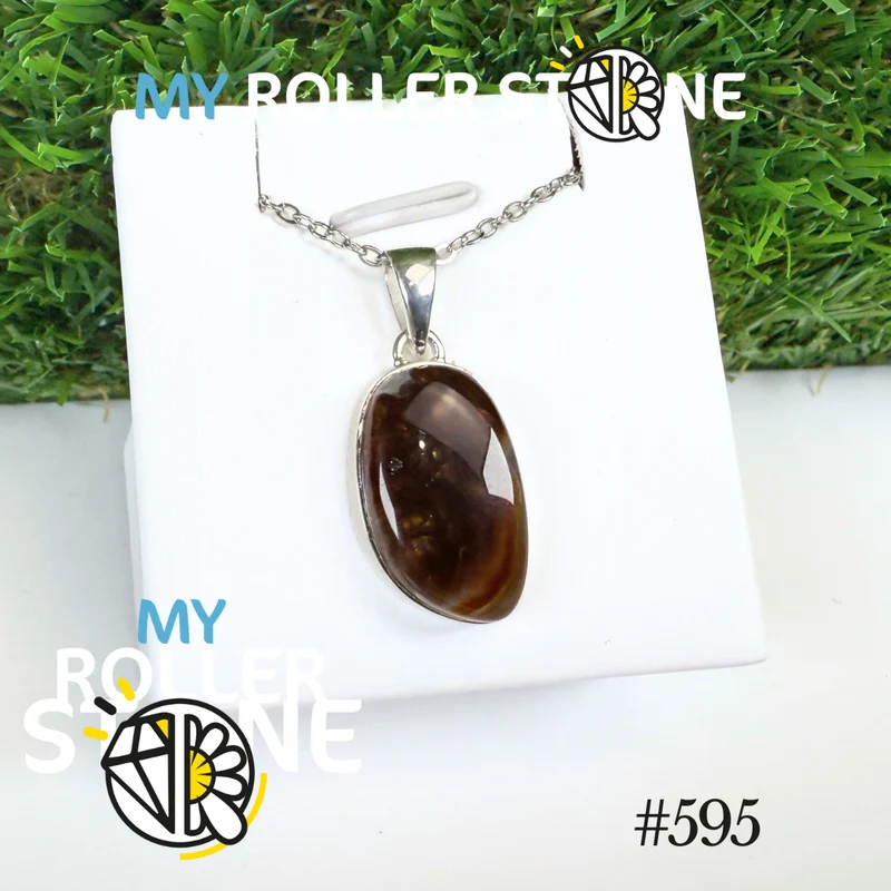 Colgante de ágata de fuego mexicana y plata 925 (MFAP598)