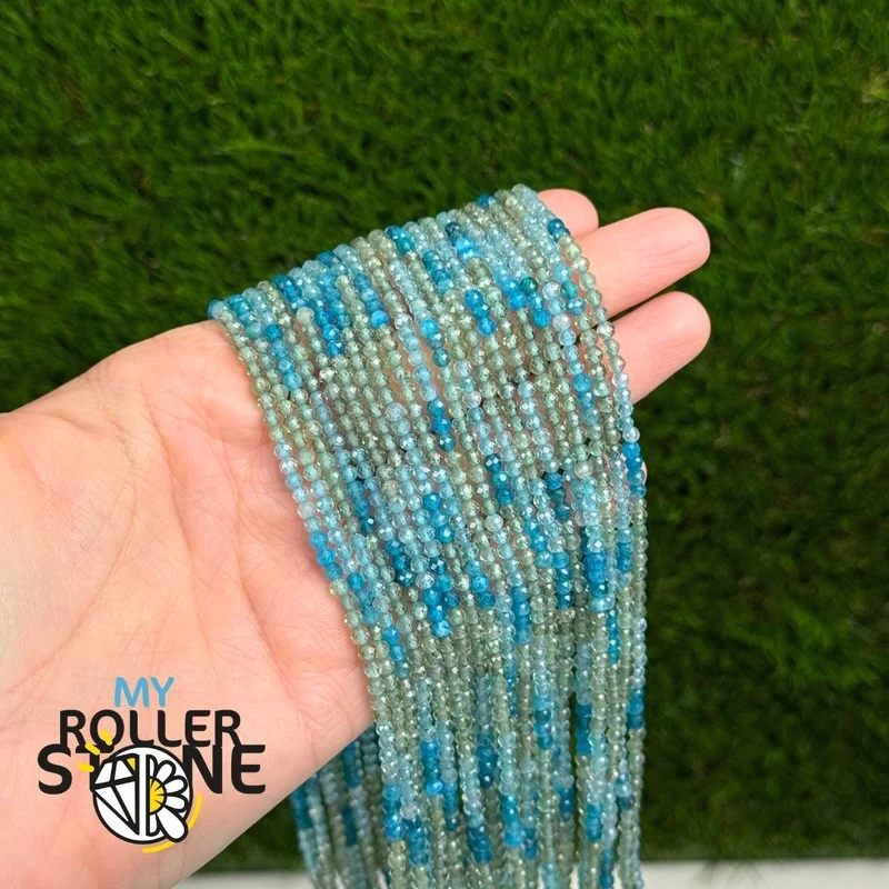 Cuentas redondas facetadas de apatita graduadas de 3 mm (azul, verde, celeste)