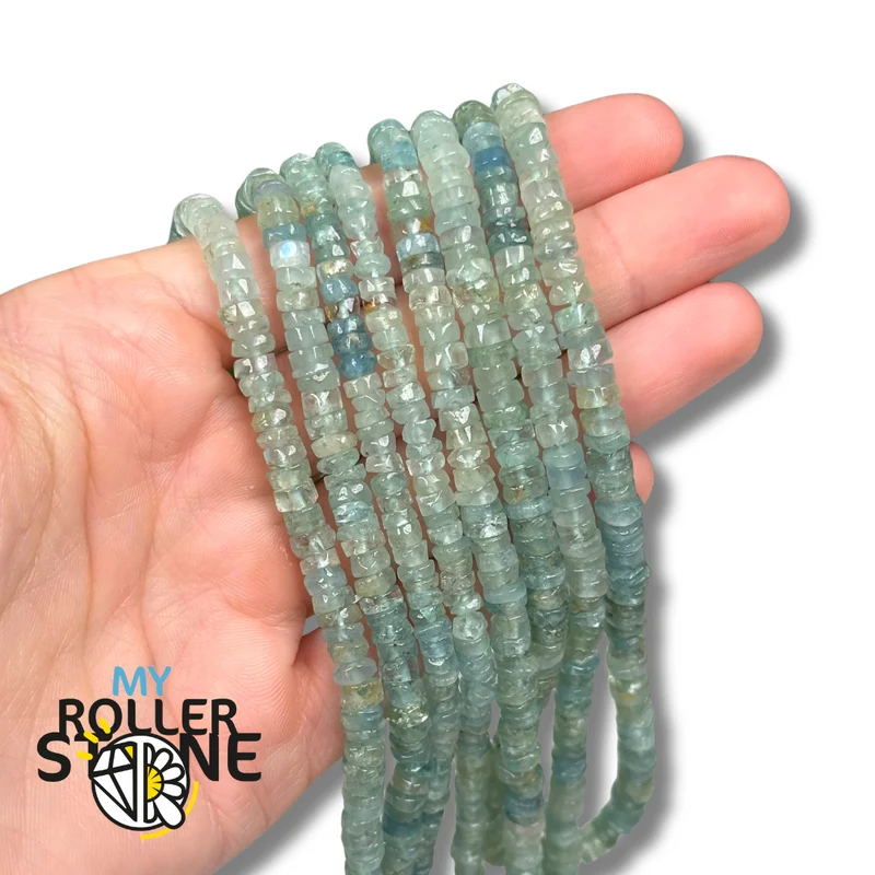 Perla Heishi color aguamarina 5A