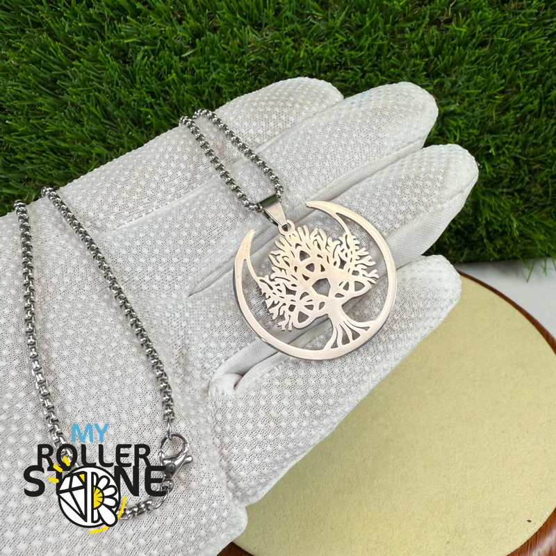 Collar Árbol de la Vida y Luna, Acero Inoxidable