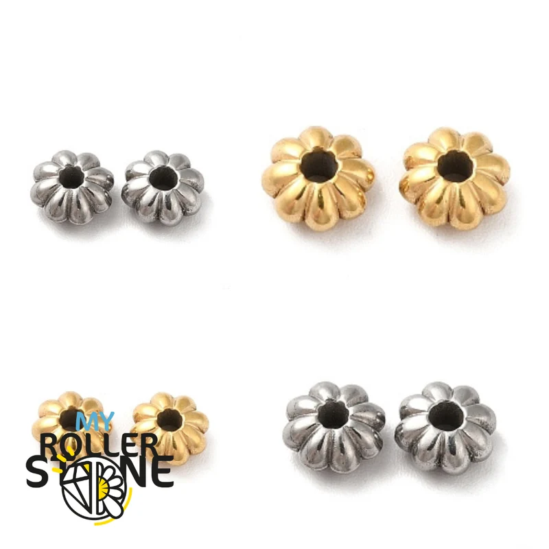 Cuentas espaciadoras de acero inoxidable con diseño floral (dos colores)