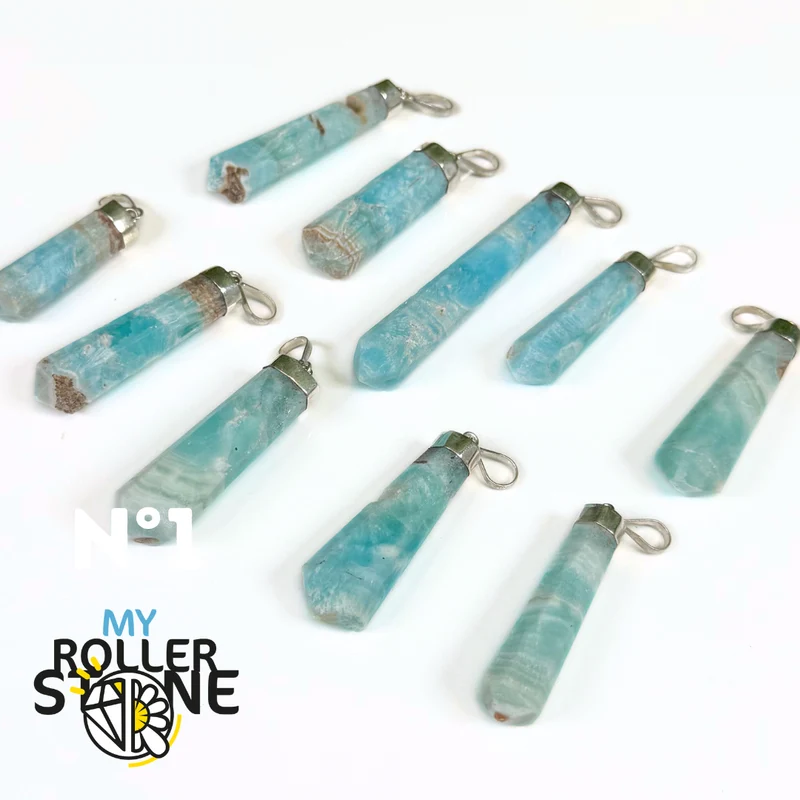 Colgante de aragonita azul y plata