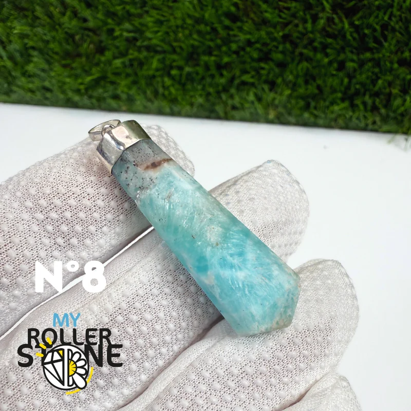 Colgante de aragonita azul y plata