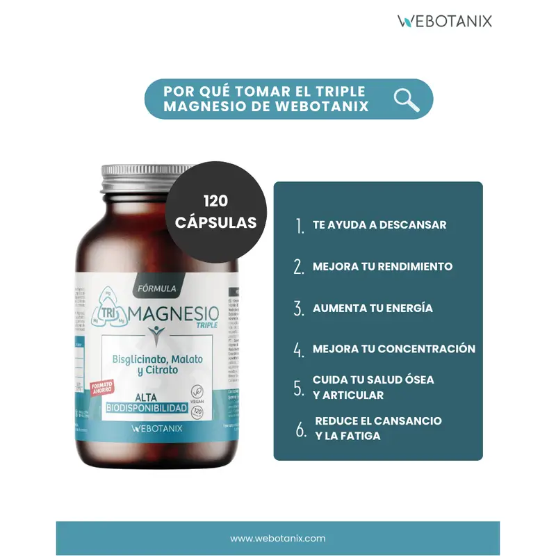 Webotanix Triple Magnesio Fórmula Familiar, 120 cápsulas