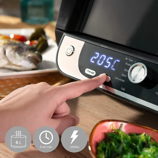 Freidora de Aire con Grill, Accesorios y Recetario Fryinn 12-in-1 6000 Negro Acero 3400 W 6 L