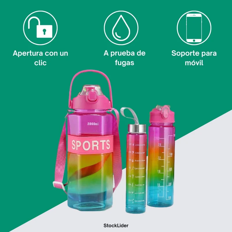 Set de 3 Botellas de agua Hexagonales