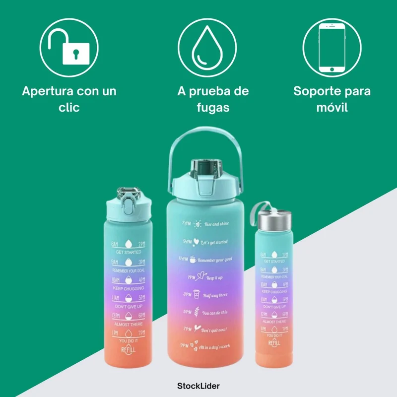 Set de 3 Botellas de agua Redondos