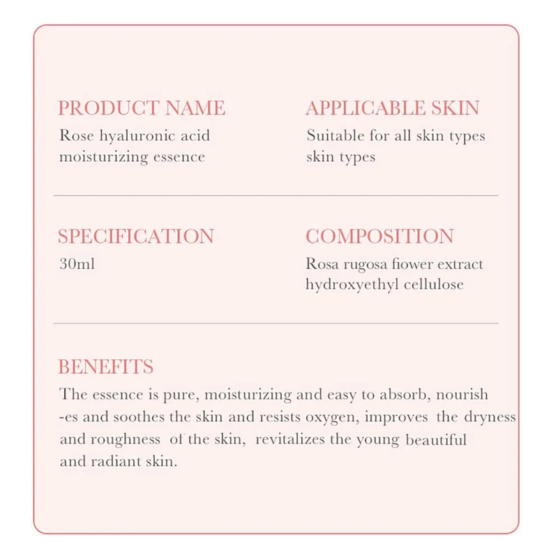 Esencia Facial de Rosa y Ácido Hialurónico – Hidratación Profunda, Luminosidad Natural y Nutrición en 30 ml