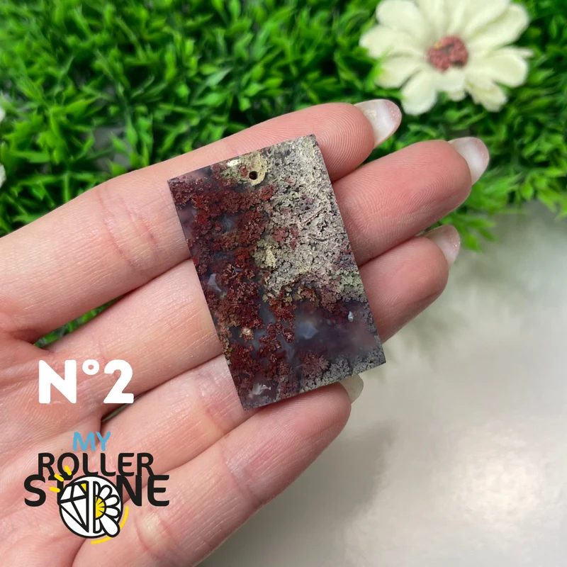 Colgante perforado de ágata musgosa de Indonesia 5A