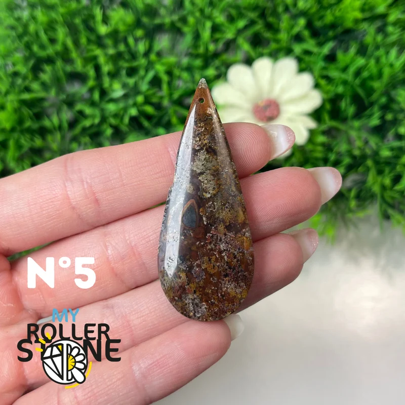 Colgante perforado de ágata musgosa de Indonesia 5A