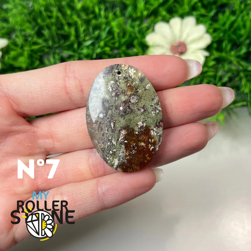 Colgante perforado de ágata musgosa de Indonesia 5A